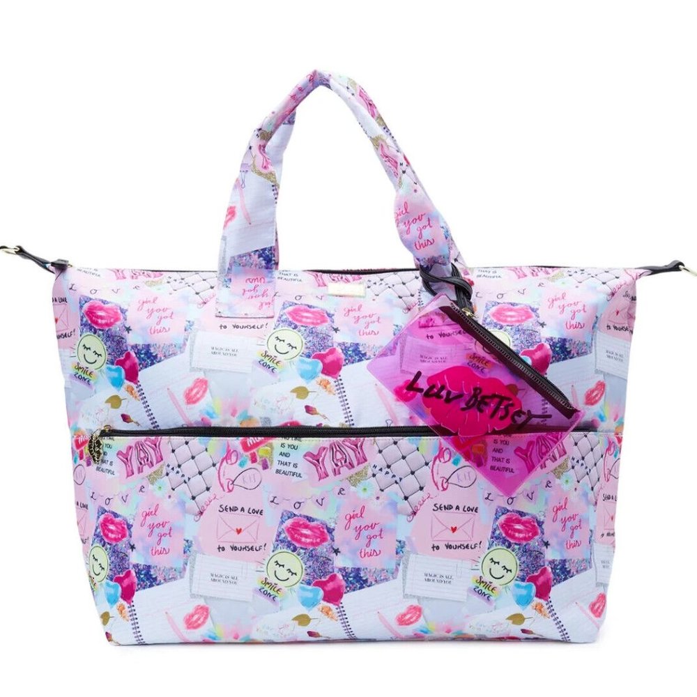 Luv by ~BETSEY JOHNSON~ XLarge Marly Mix Media Print Weekender Travel Bag